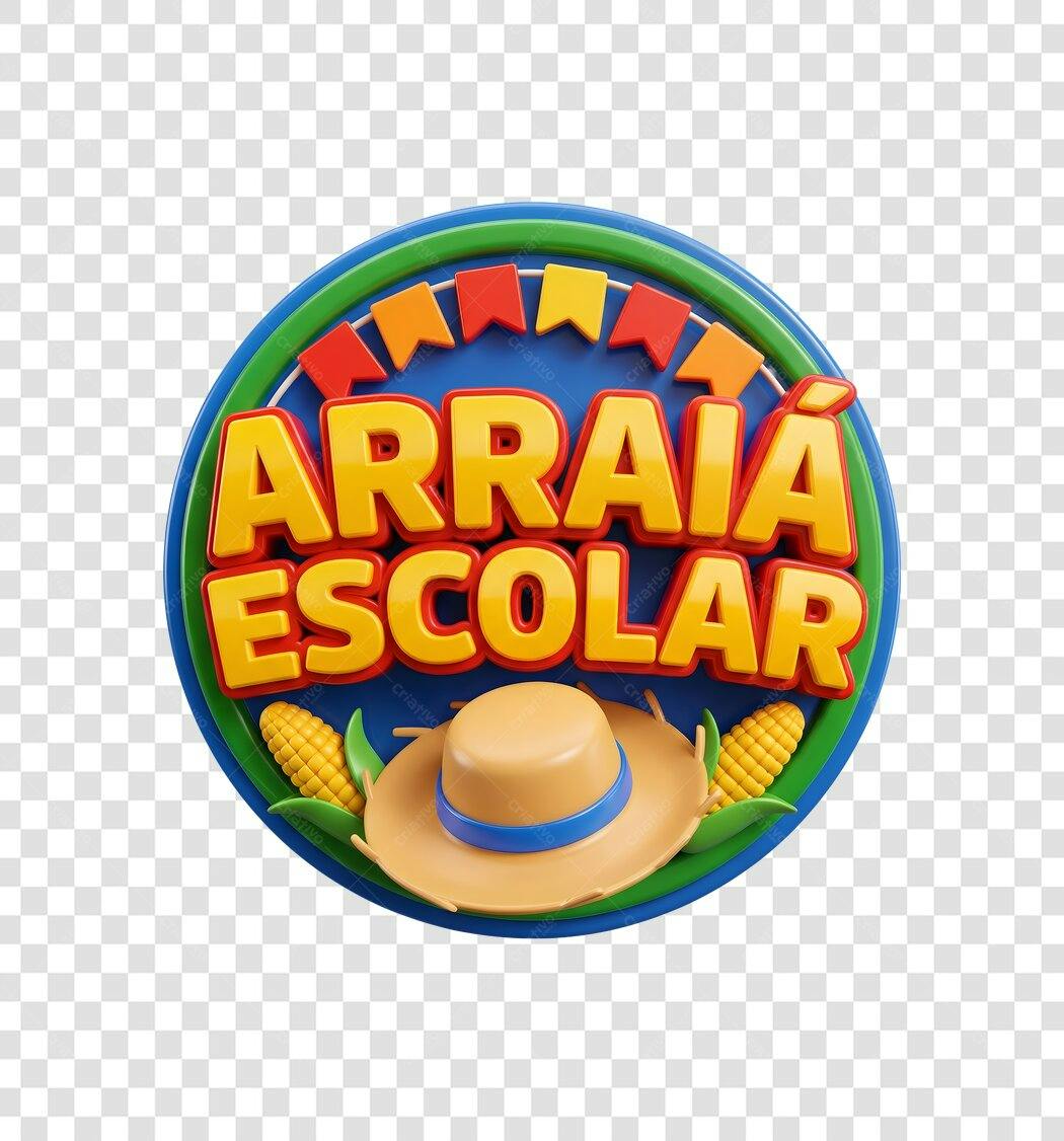 Elemento 3D Arraiá Escolar Festa Junina Junho PNG Fundo Transparente