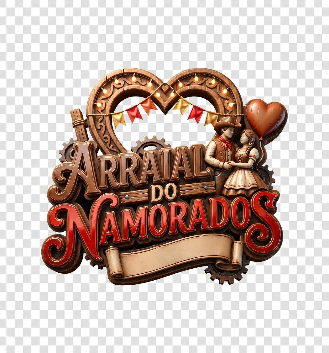 Elemento 3D Arraial do Namorados Junho PNG Fundo Transparente
