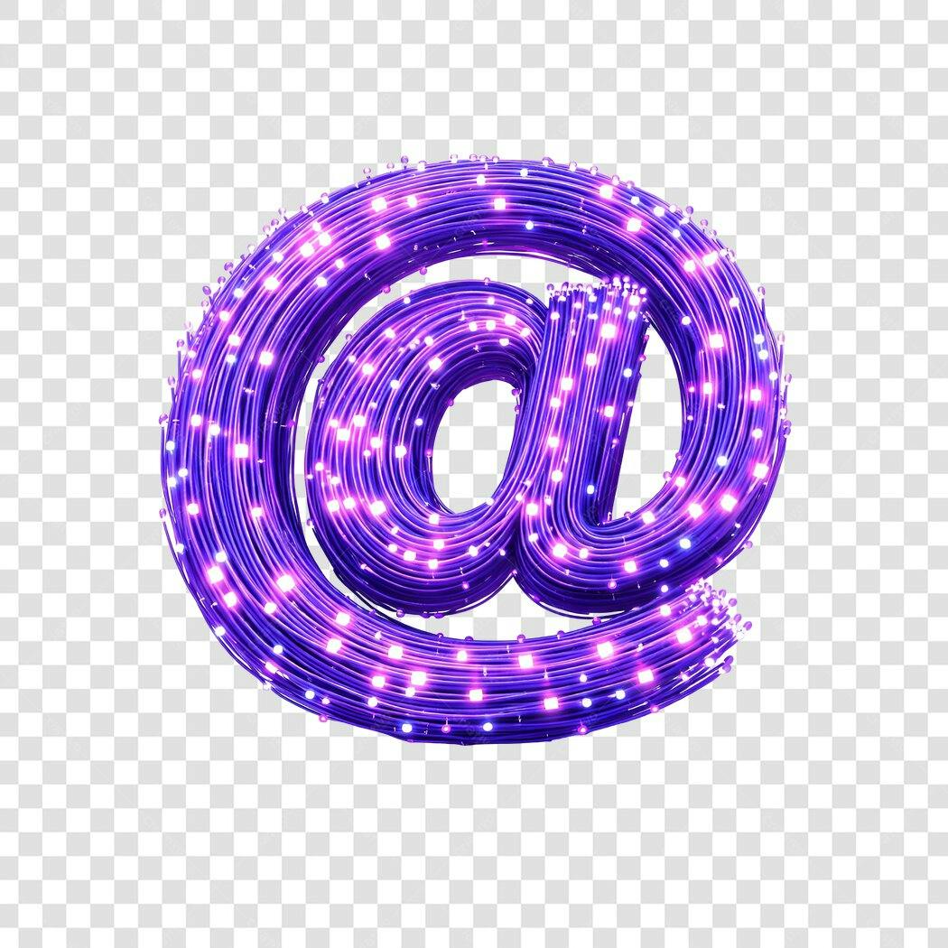 Elemento 3D Arroba Roxa Neon Brilhante PNG Fundo Transparente