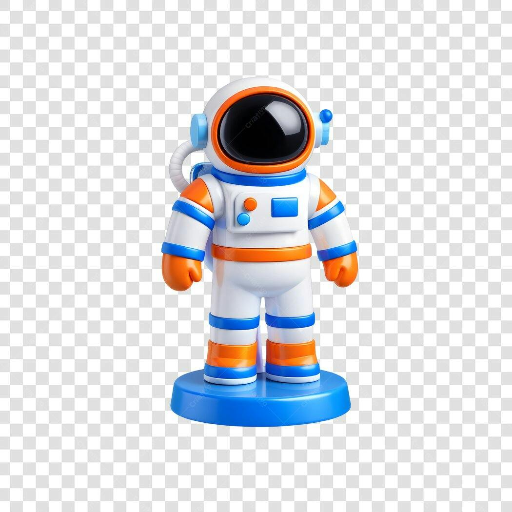 Elemento 3D Astronauta Espaço Branco Laranja Azul PNG Fundo Transparente