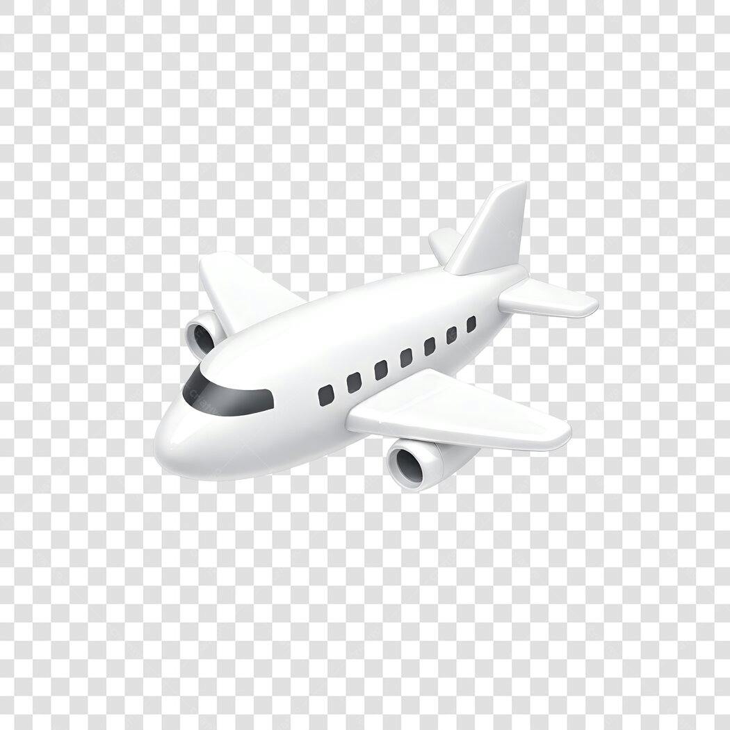 Elemento 3D Avião Branco Viagem PNG Fundo Transparente