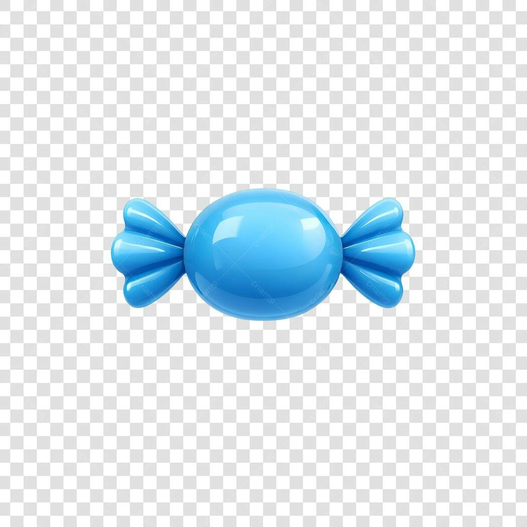 Elemento 3D Bala Doce Azul Brilhante PNG Fundo Transparente