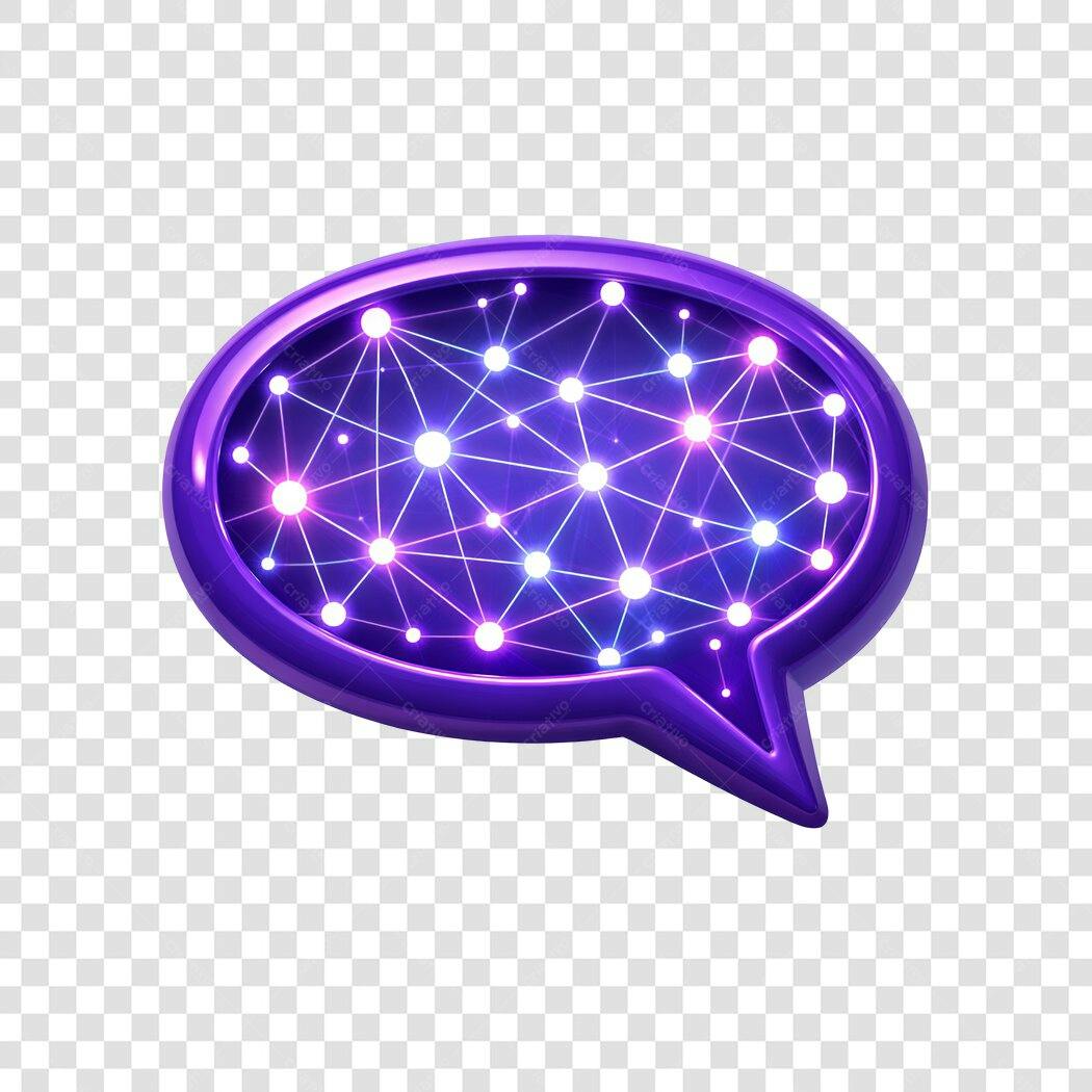 Elemento 3D Balão de Fala Rede Neural Roxo PNG Fundo Transparente