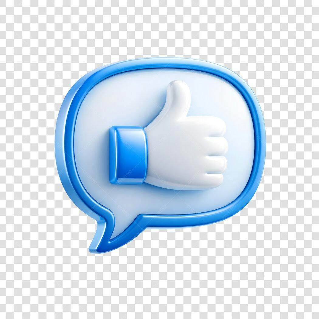 Elemento 3D Balão Fala Like Azul PNG Fundo Transparente