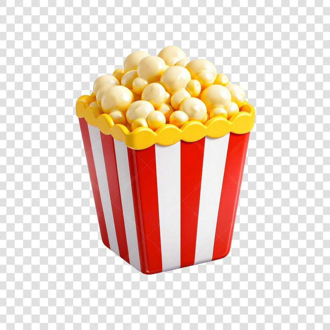 Elemento 3D Balde Pipoca Cinema Vermelho PNG Fundo Transparente