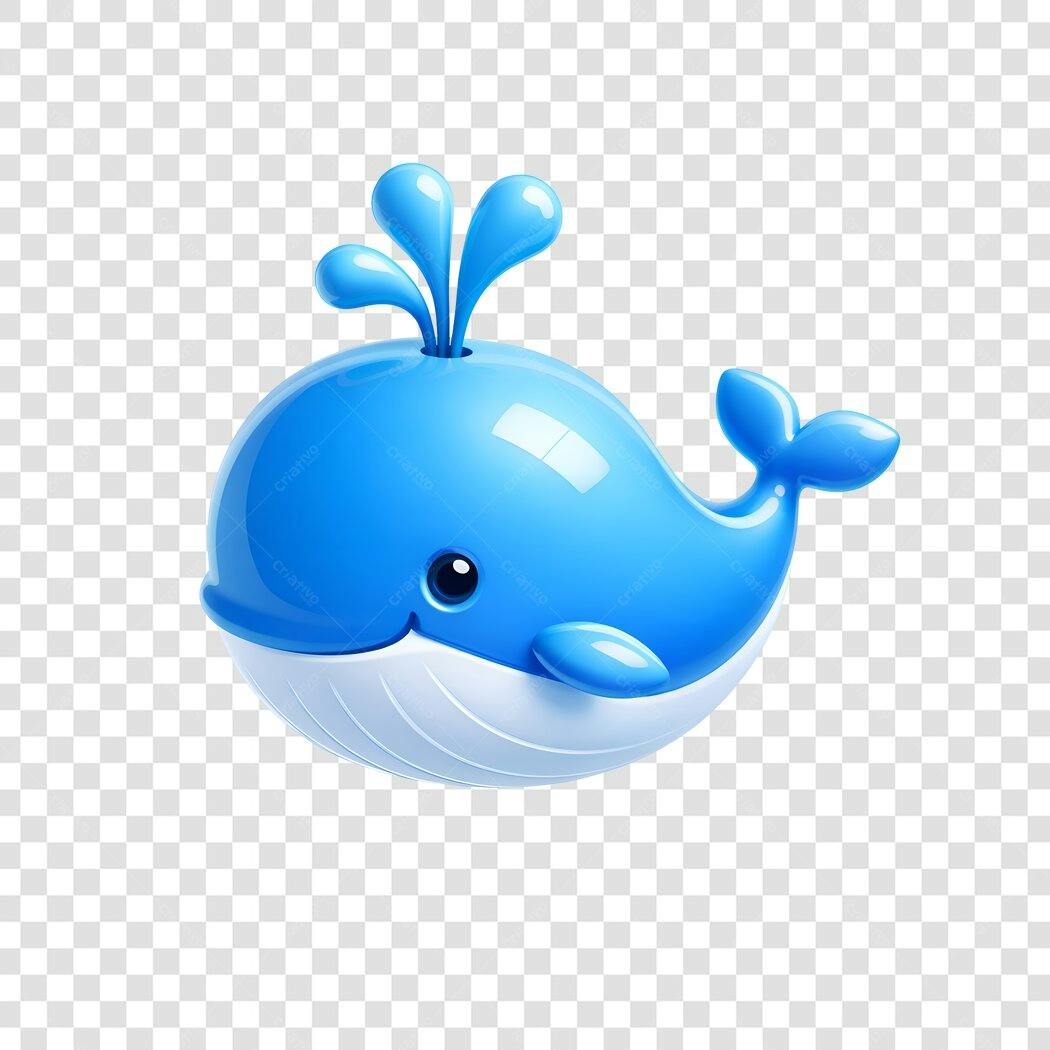 Elemento 3D Baleia Azul Desenho Animado PNG Fundo Transparente