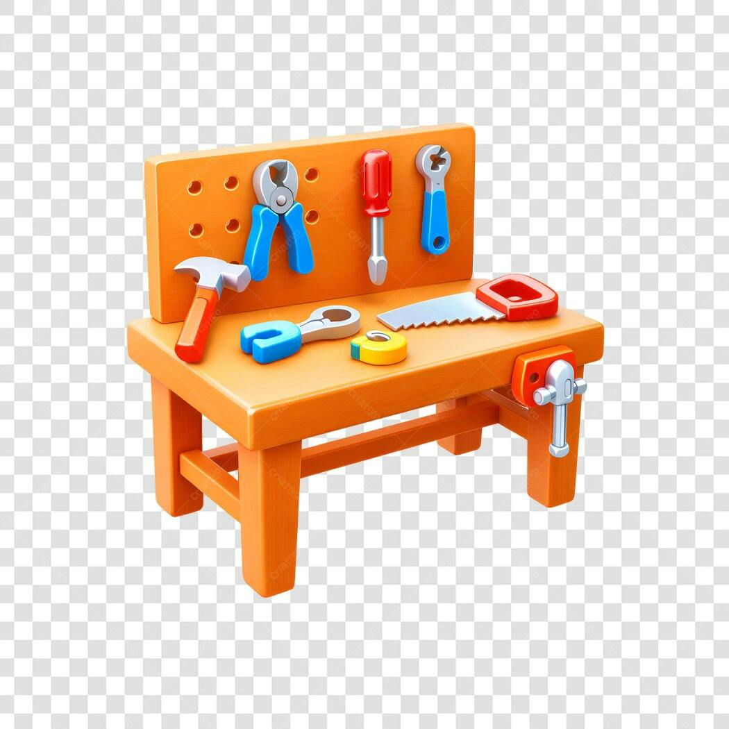 Elemento 3D Bancada Ferramentas Brinquedo Infantil PNG Fundo Transparente