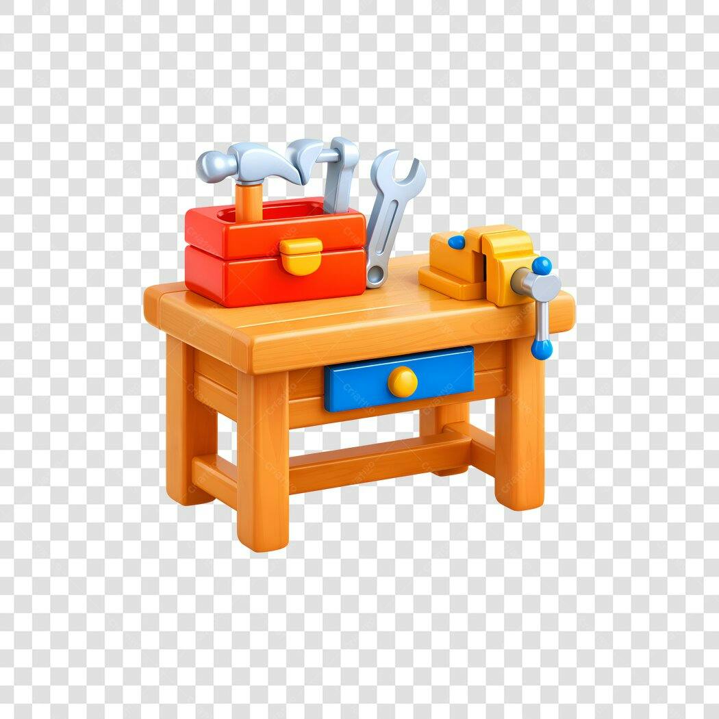 Elemento 3D Bancada Ferramentas Martelo Chave PNG Fundo Transparente