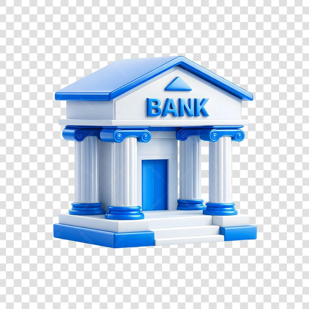 Elemento 3D Banco Azul Branco Ícone Financeiro PNG Fundo Transparente