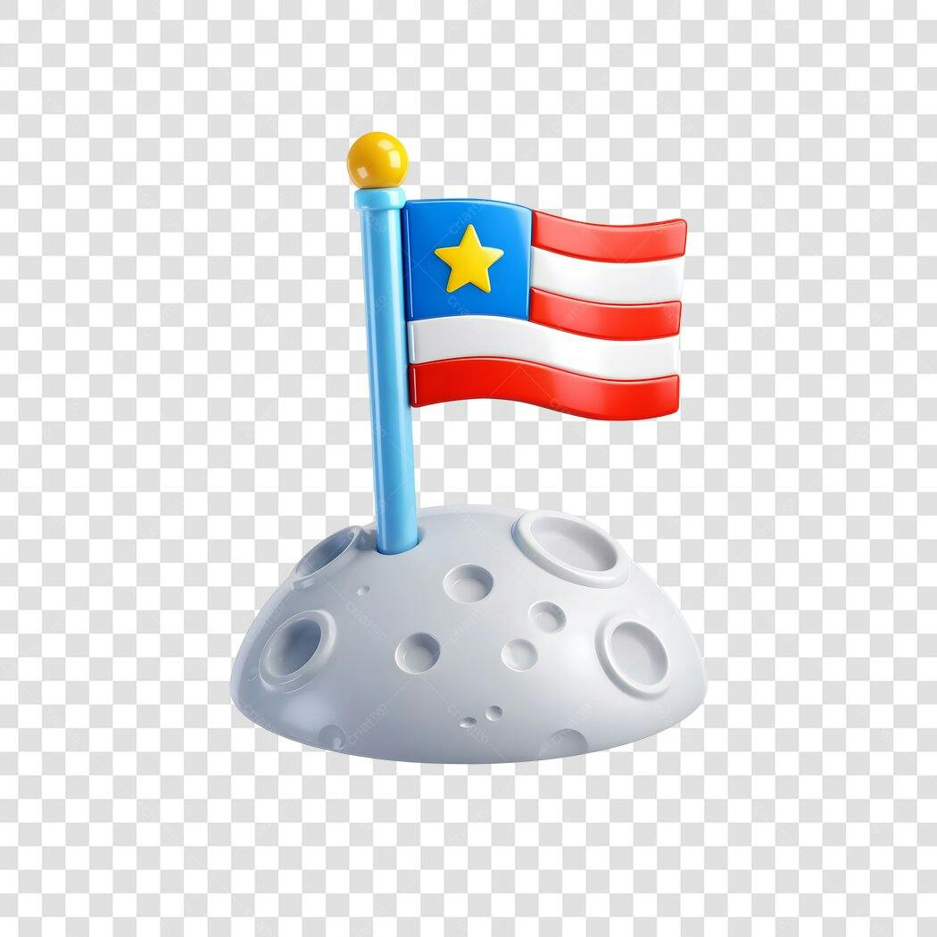 Elemento 3D Bandeira Acádia Lua Espaço PNG Fundo Transparente