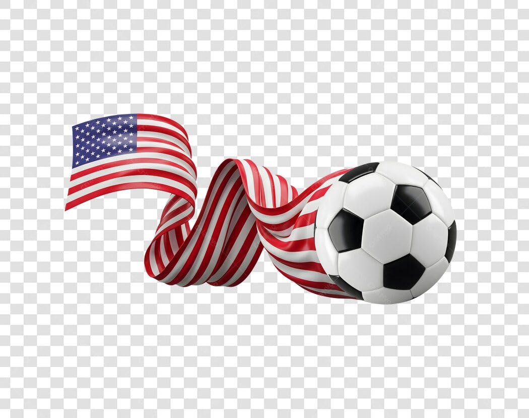 Elemento 3D Bandeira EUA Futebol Bola PNG Fundo Transparente