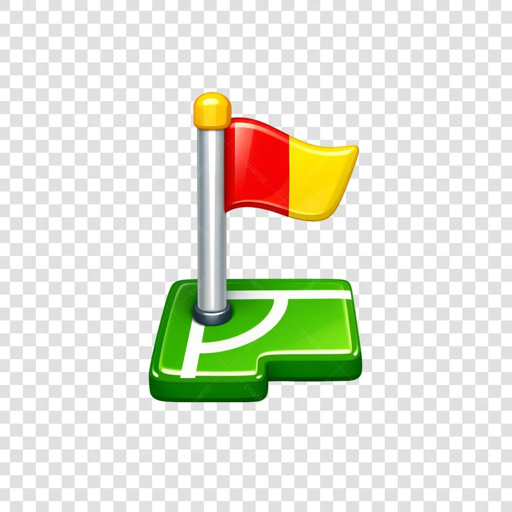 Elemento 3D Bandeira Futebol Campo Verde PNG Fundo Transparente