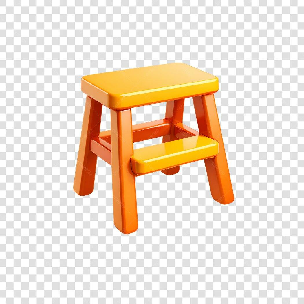 Elemento 3D Banquinho Escada Laranja PNG Fundo Transparente