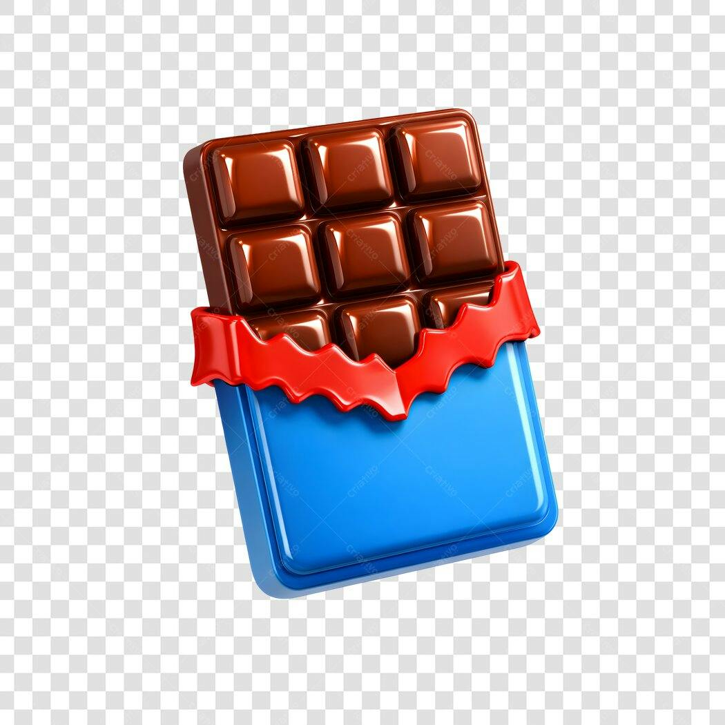 Elemento 3D Barra Chocolate Azul Vermelho PNG Fundo Transparente