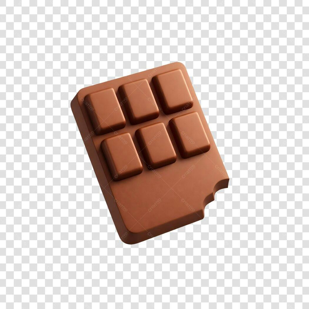 Elemento 3D Barra Chocolate Mordida Marrom PNG Fundo Transparente
