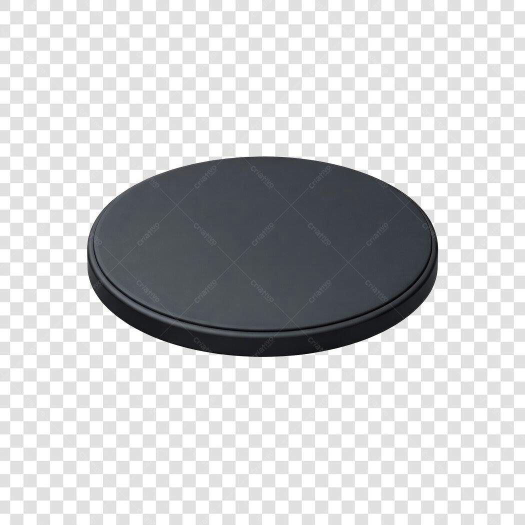 Elemento 3D Base Redonda Preta para Produto PNG Fundo Transparente