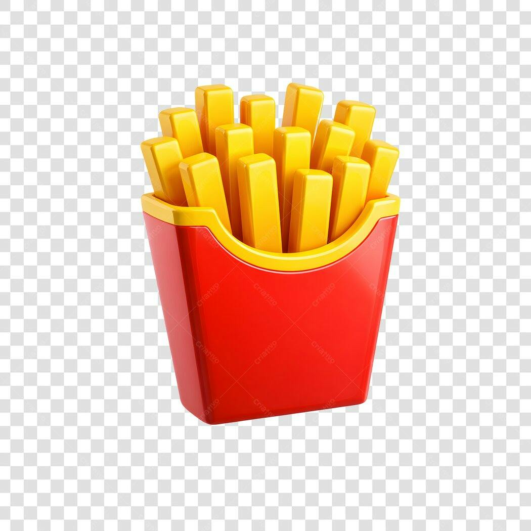 Elemento 3D Batata Frita Fast Food Vermelho PNG Fundo Transparente