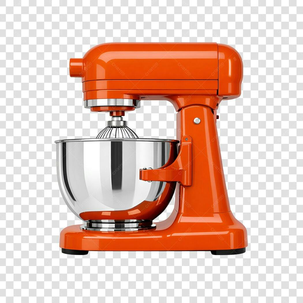 Elemento 3D Batedeira Laranja Cozinha PNG Fundo Transparente