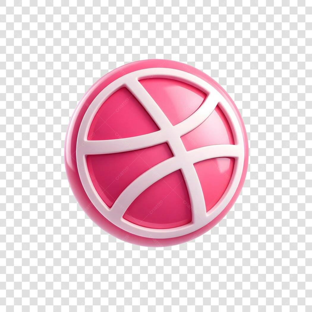 Elemento 3D Bola Basquete Rosa Brilhante PNG Fundo Transparente