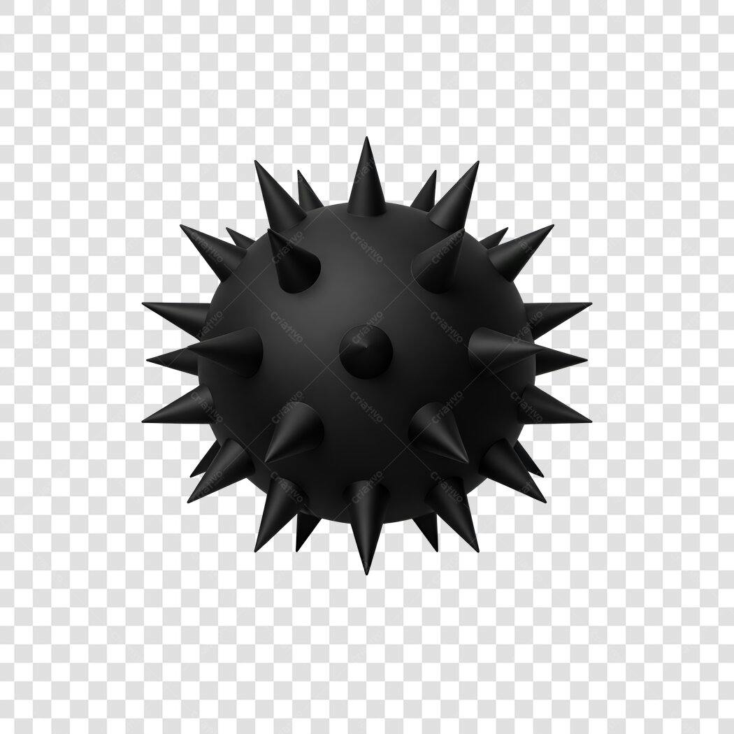 Elemento 3D Bola Espinhosa Preta PNG Fundo Transparente