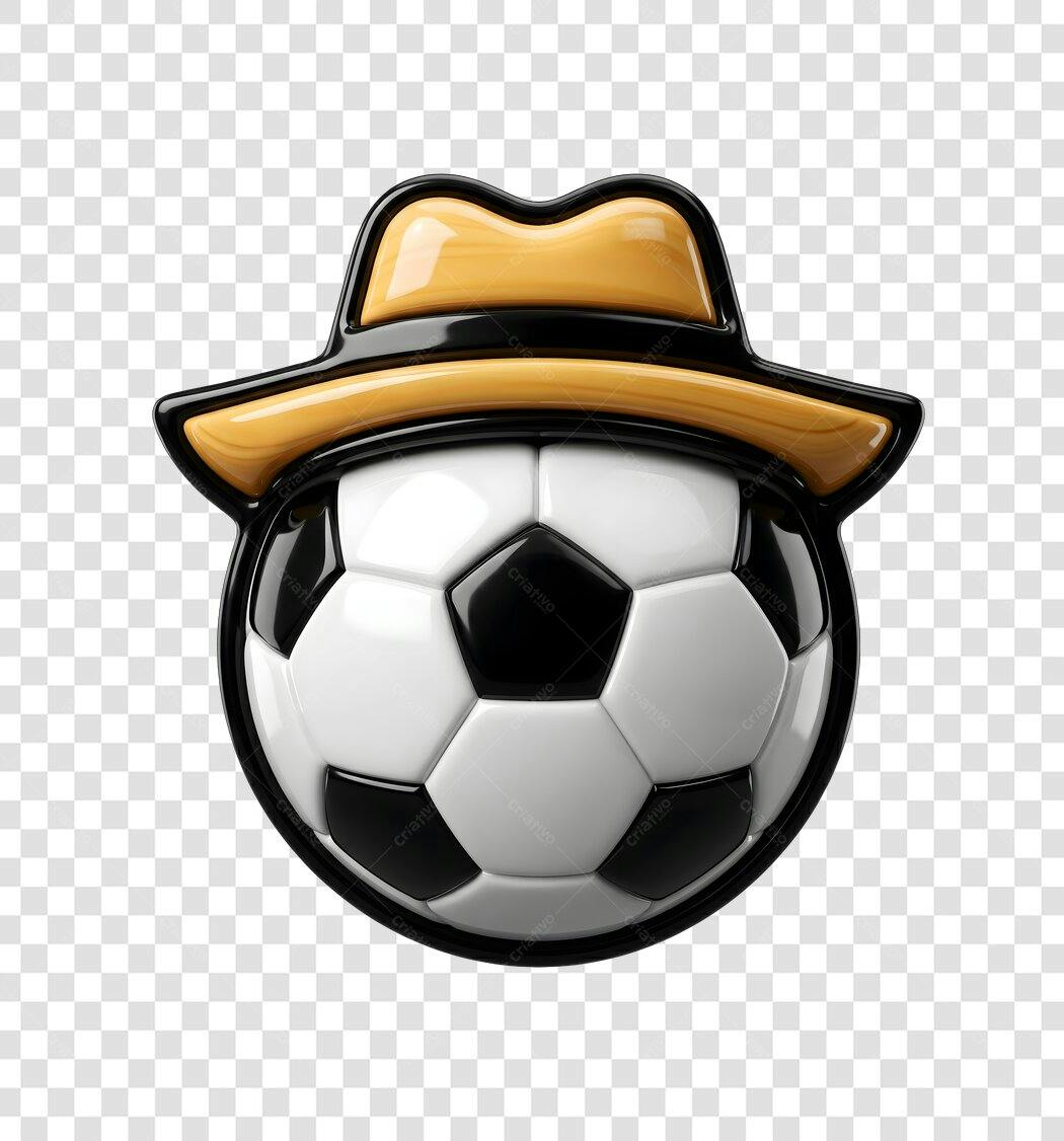 Elemento 3D Bola Futebol Chapéu Detetive PNG Fundo Transparente