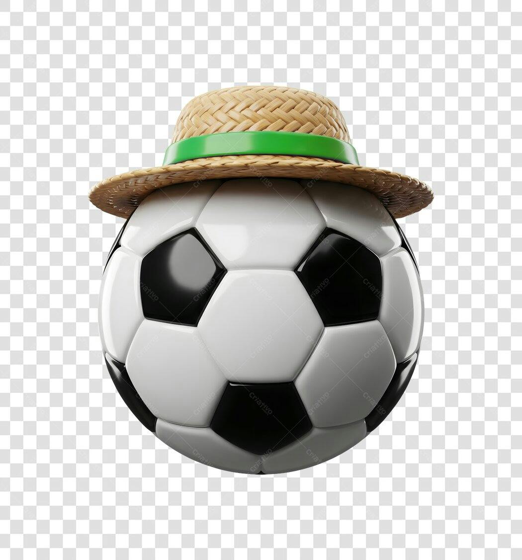 Elemento 3D Bola Futebol Chapéu Palha Festa Junina Junho PNG Fundo Transparente
