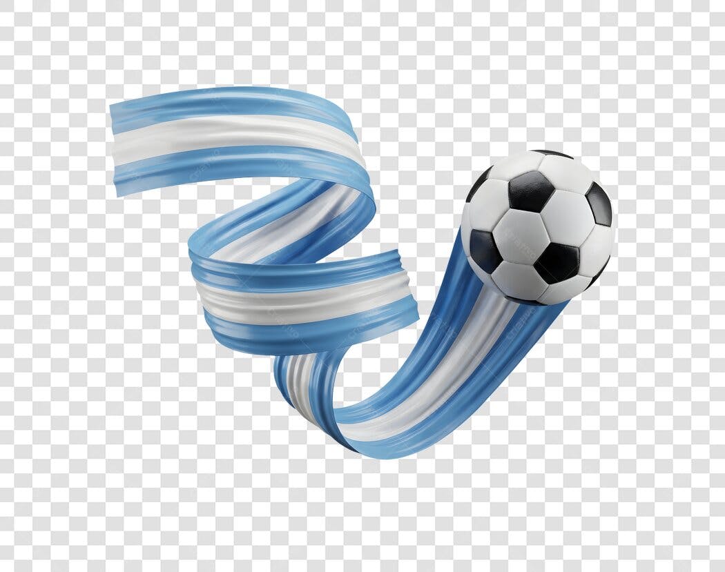 Elemento 3D Bola Futebol Fita Argentina PNG Fundo Transparente