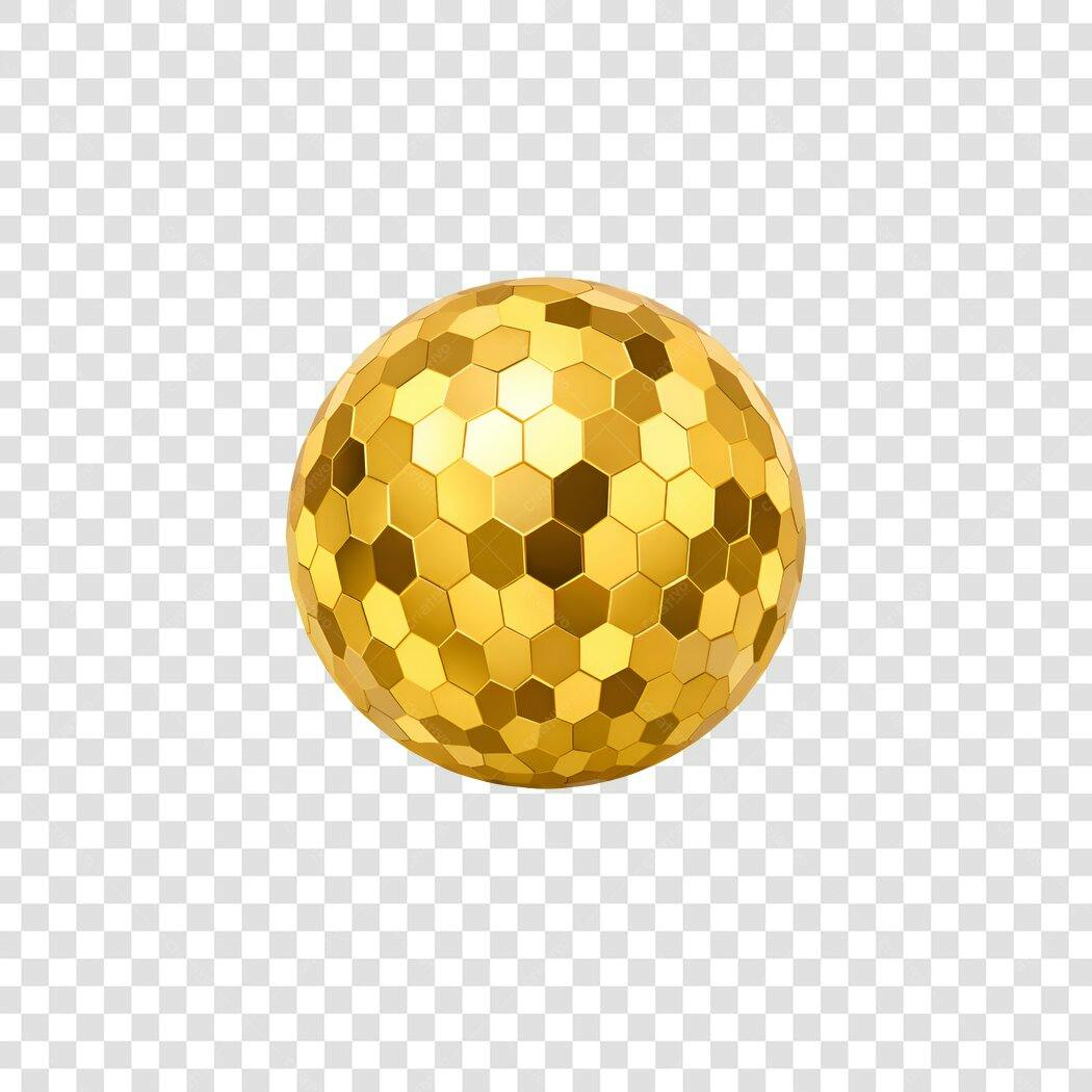 Elemento 3D Bola Hexagonal Dourada Brilhante PNG Fundo Transparente