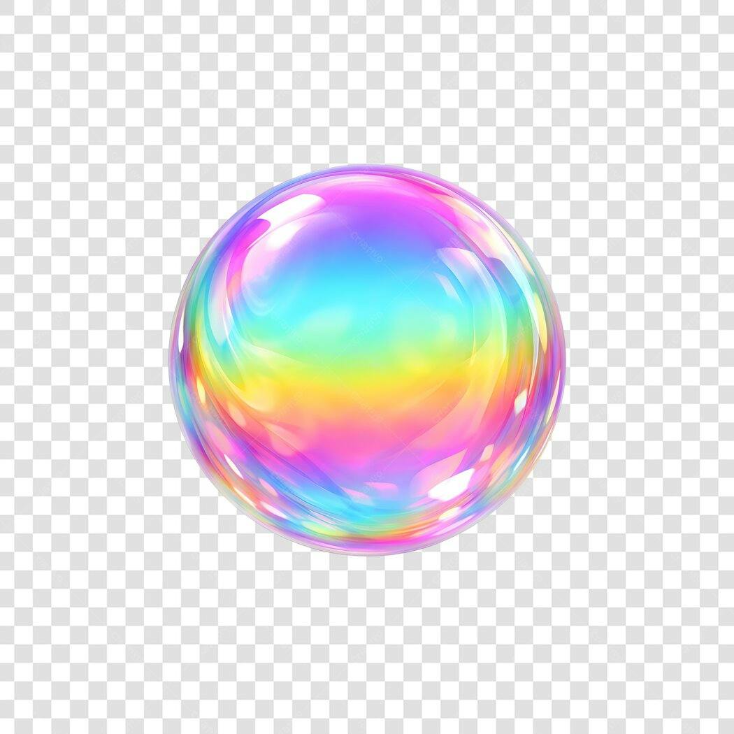 Elemento 3D Bolha de Sabão Arco-Íris PNG Fundo Transparente