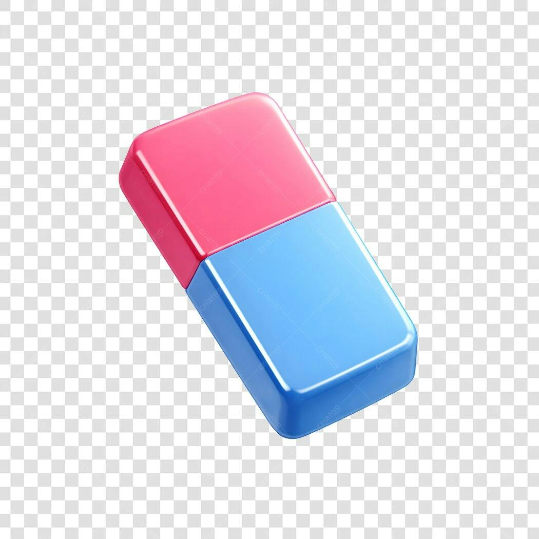 Elemento 3D Borracha Escolar Rosa Azul PNG Fundo Transparente