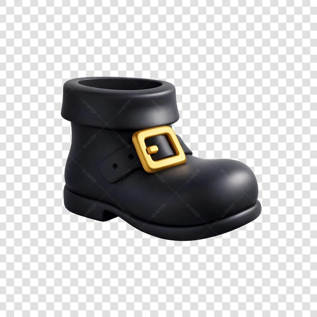 Elemento 3D Bota Preta Fivela Dourada PNG Fundo Transparente
