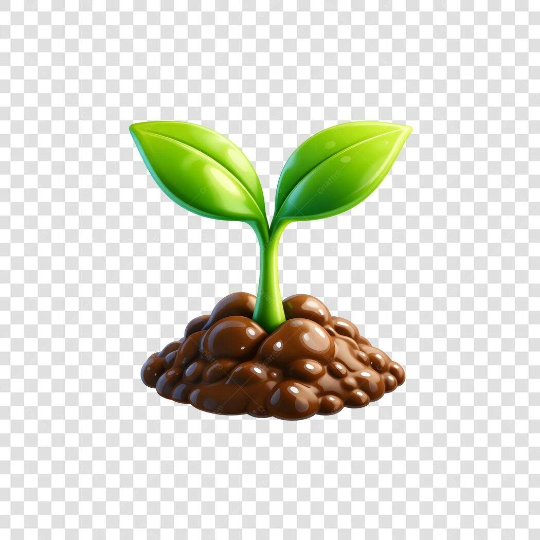 Elemento 3D Broto Verde Crescendo Terra PNG Fundo Transparente