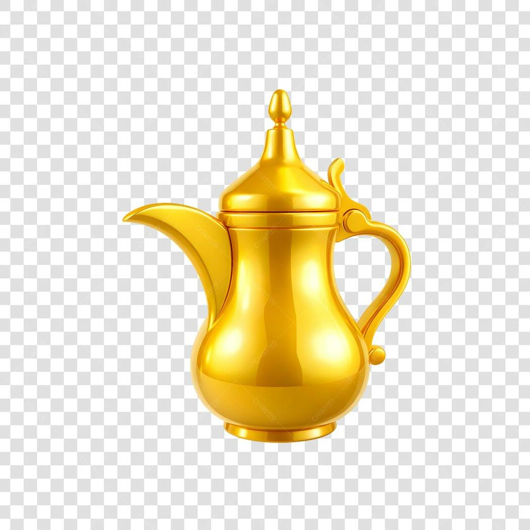 Elemento 3D Bule Árabe Dourado Chaleira PNG Fundo Transparente