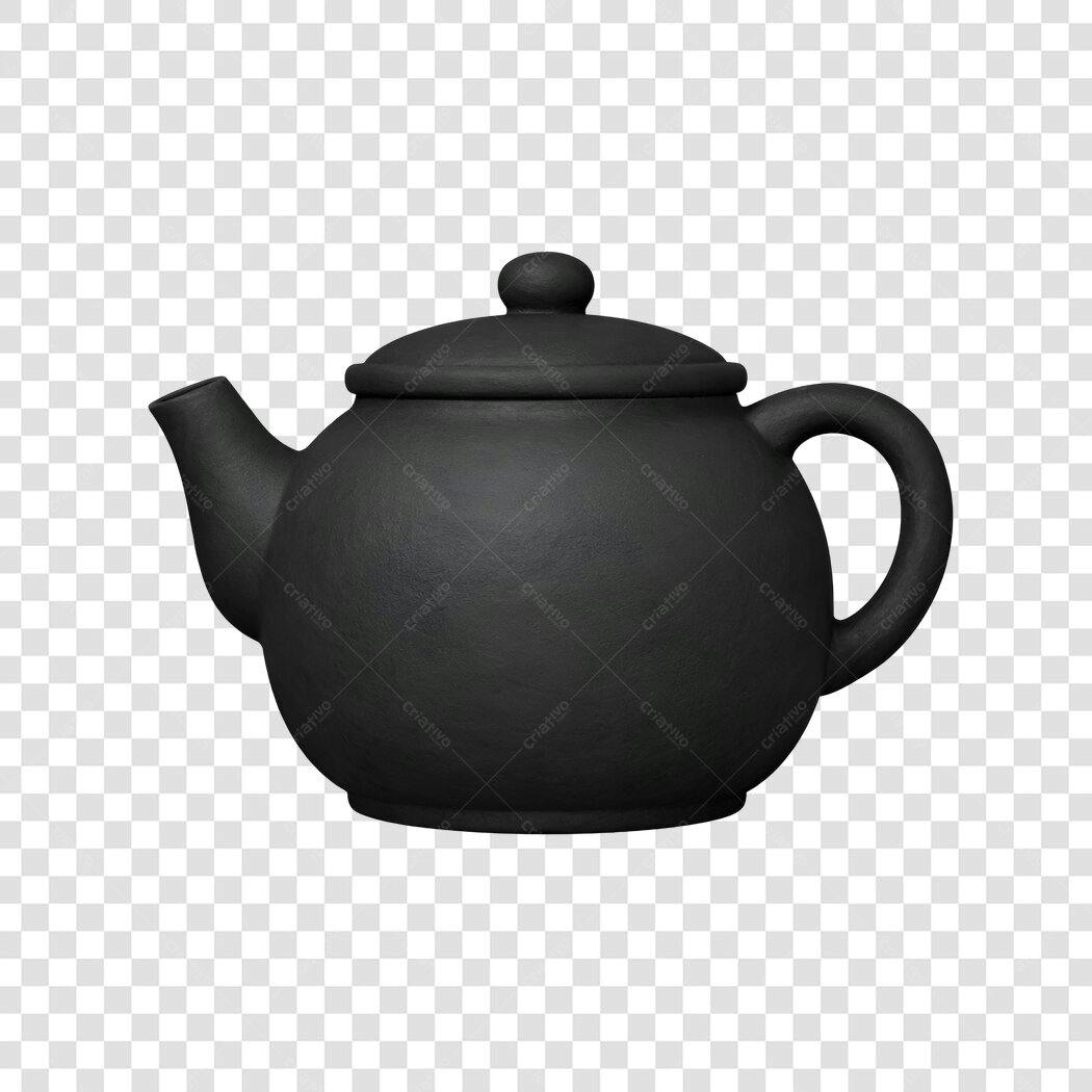 Elemento 3D Bule Chá Preto Minimalista PNG Fundo Transparente
