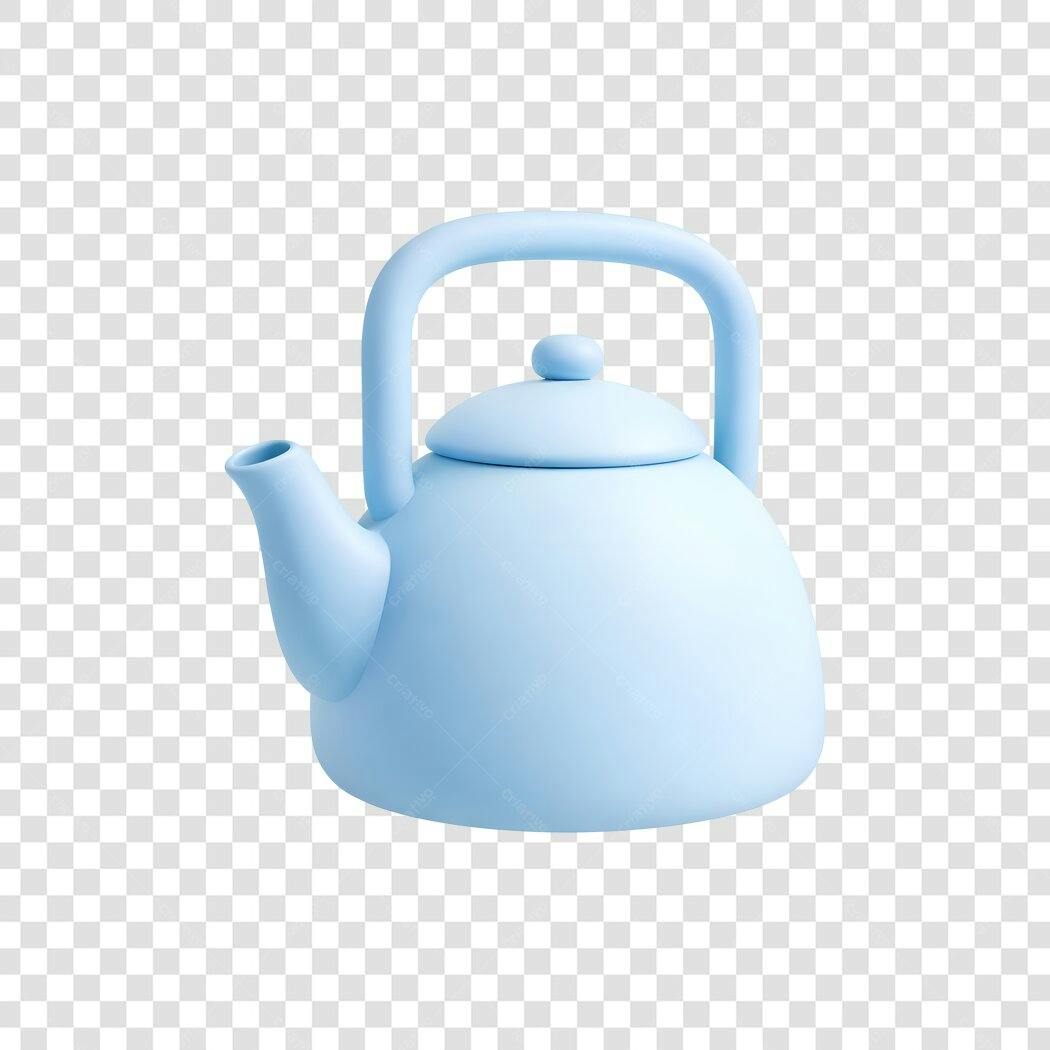 Elemento 3D Bule Chaleira Azul Claro PNG Fundo Transparente