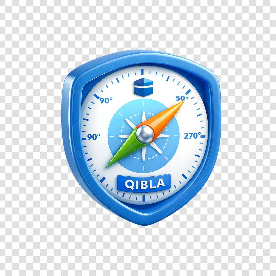 Elemento 3D Bússola Qibla Islâmica Azul PNG Fundo Transparente