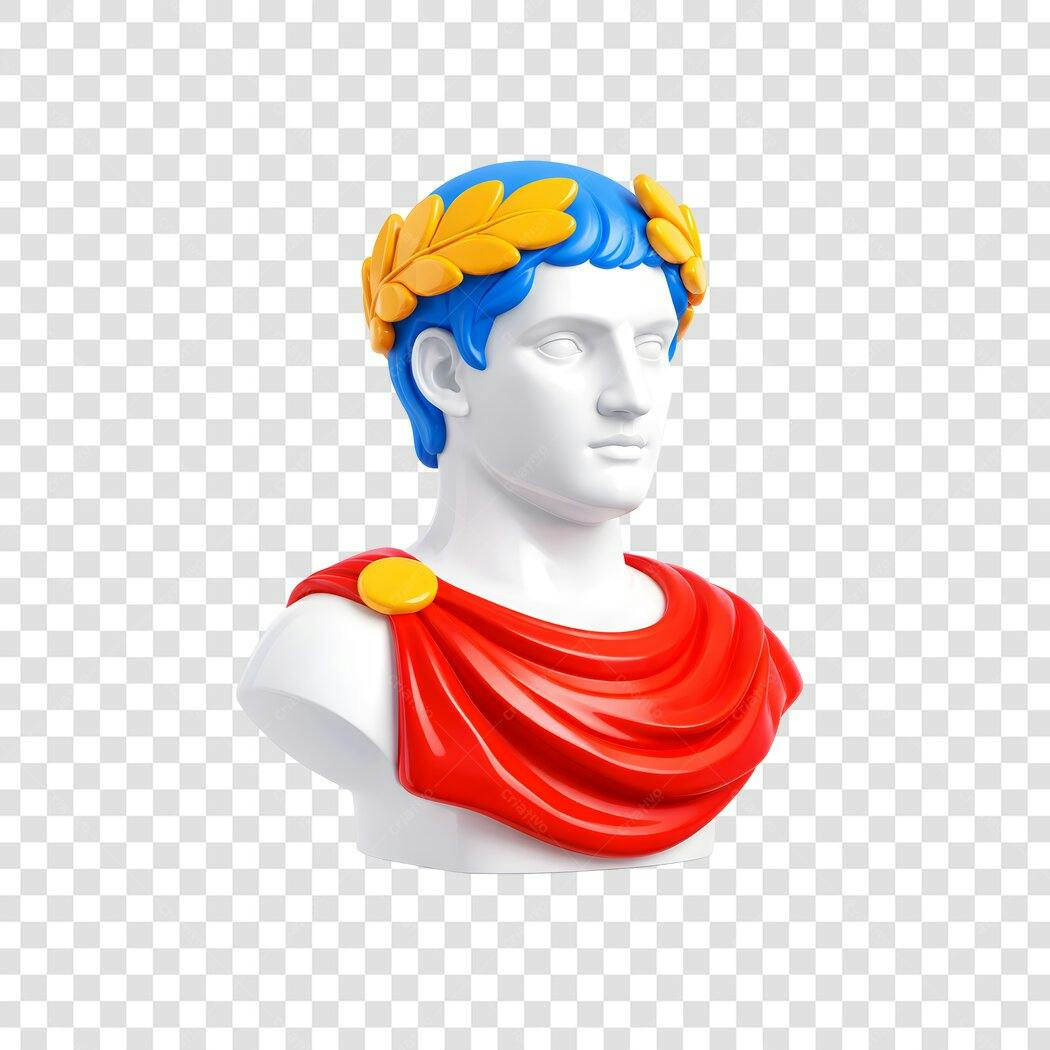 Elemento 3D Busto Romano Coroa Louros PNG Fundo Transparente