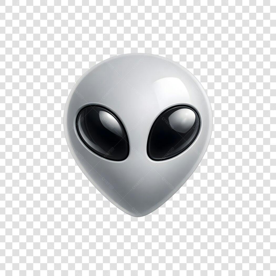 Elemento 3D Cabeça Alienígena Cinza Olhos Pretos PNG Fundo Transparente