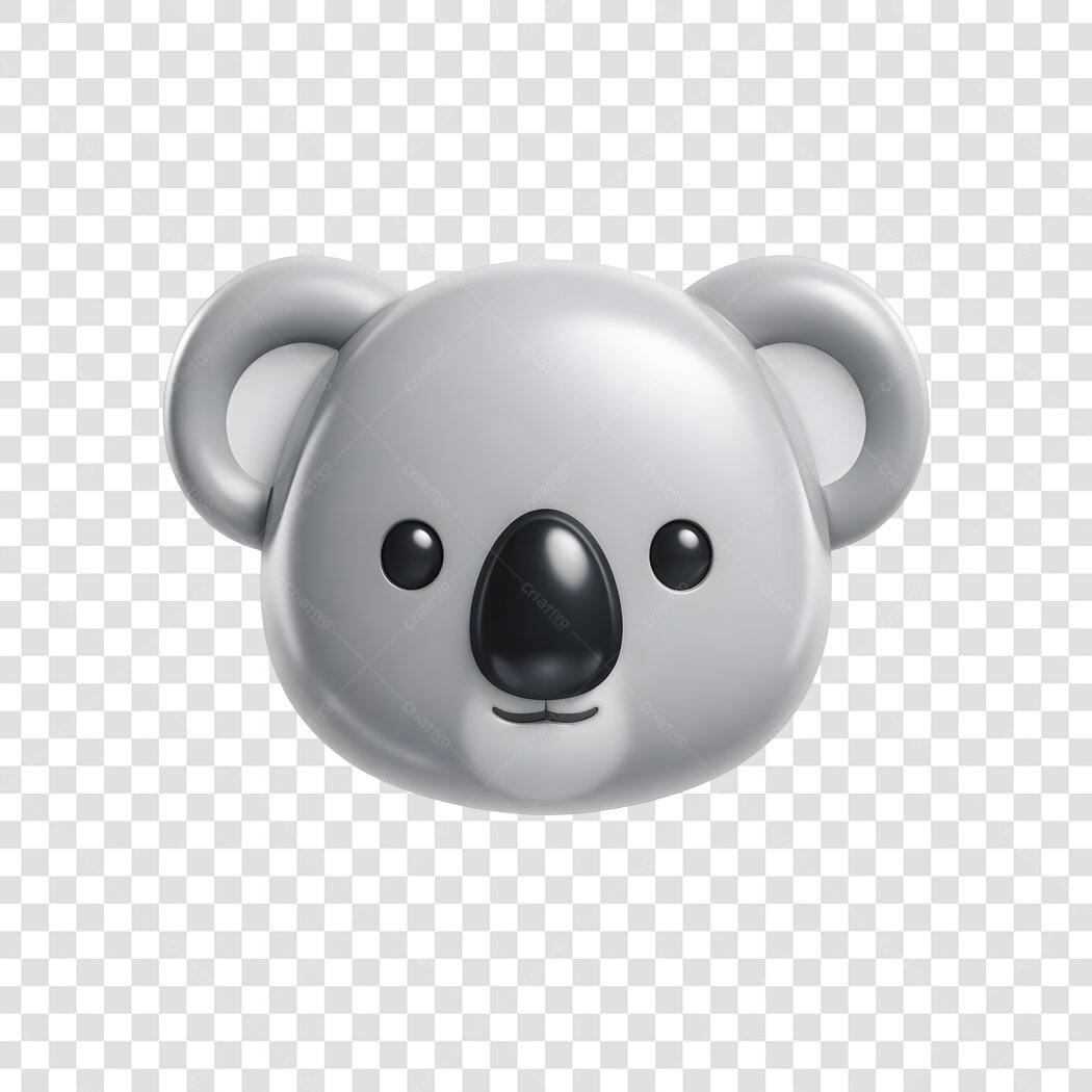 Elemento 3D Cabeça Coala Cinza Fofo PNG Fundo Transparente