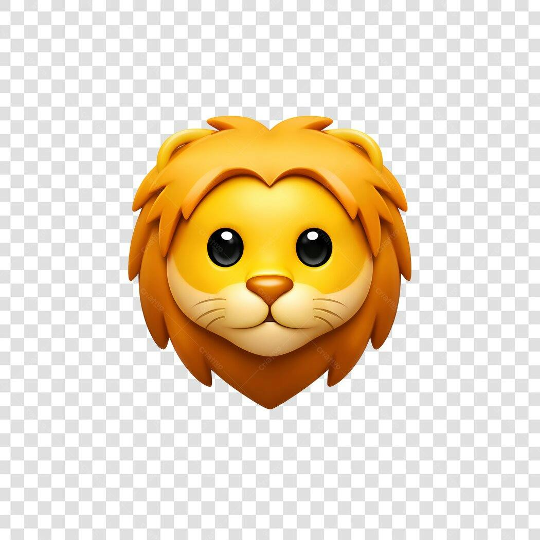 Elemento 3D Cabeça de Leão Emoji Fofo PNG Fundo Transparente