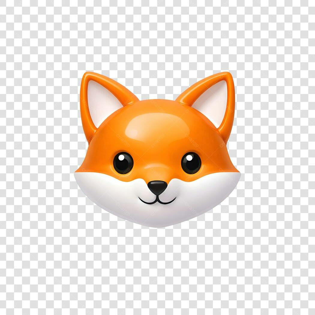 Elemento 3D Cabeça de Raposa Laranja Fofa PNG Fundo Transparente