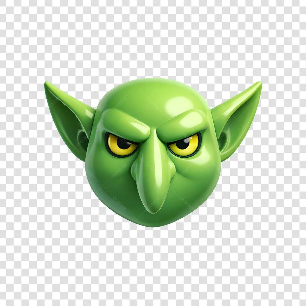 Elemento 3D Cabeça Goblin Verde Malvado PNG Fundo Transparente