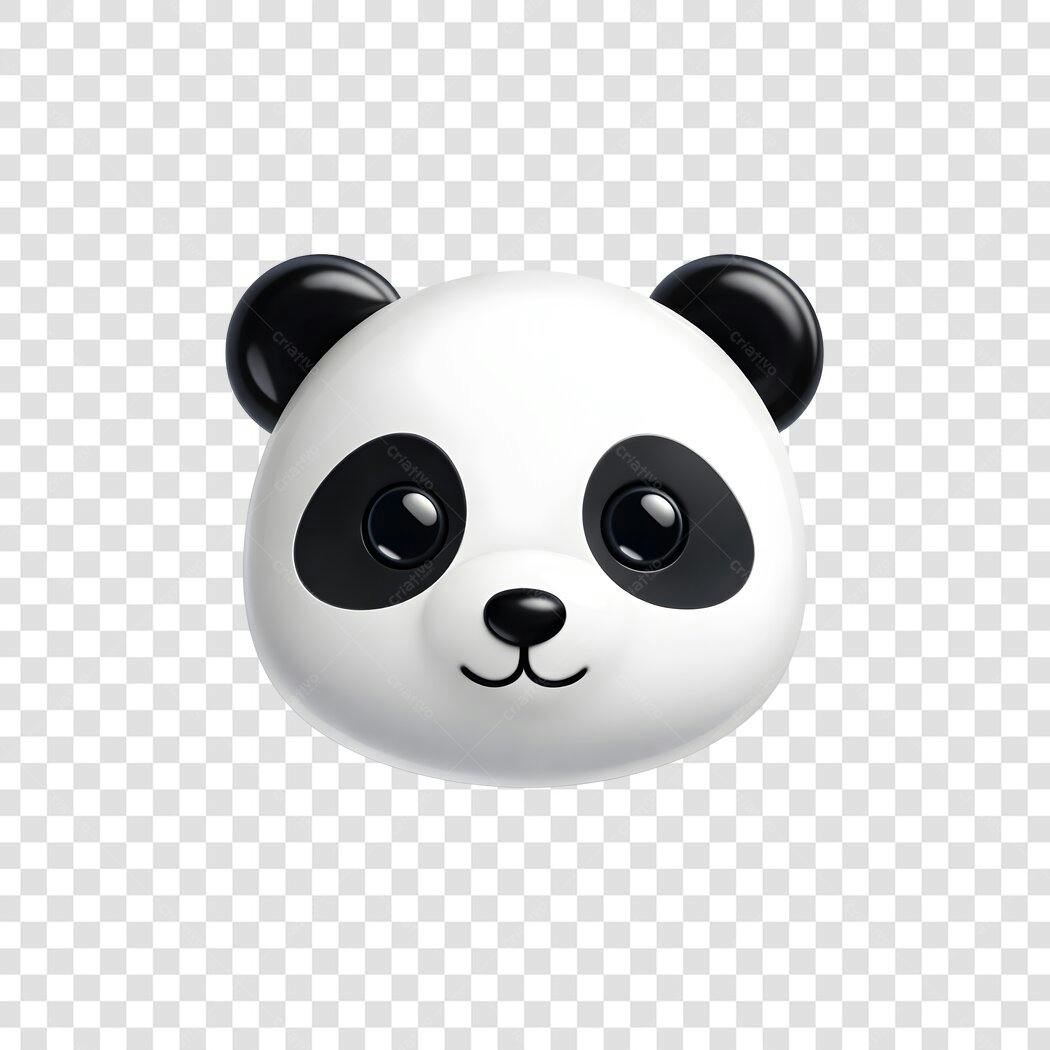Elemento 3D Cabeça Panda Fofo Preto e Branco PNG Fundo Transparente