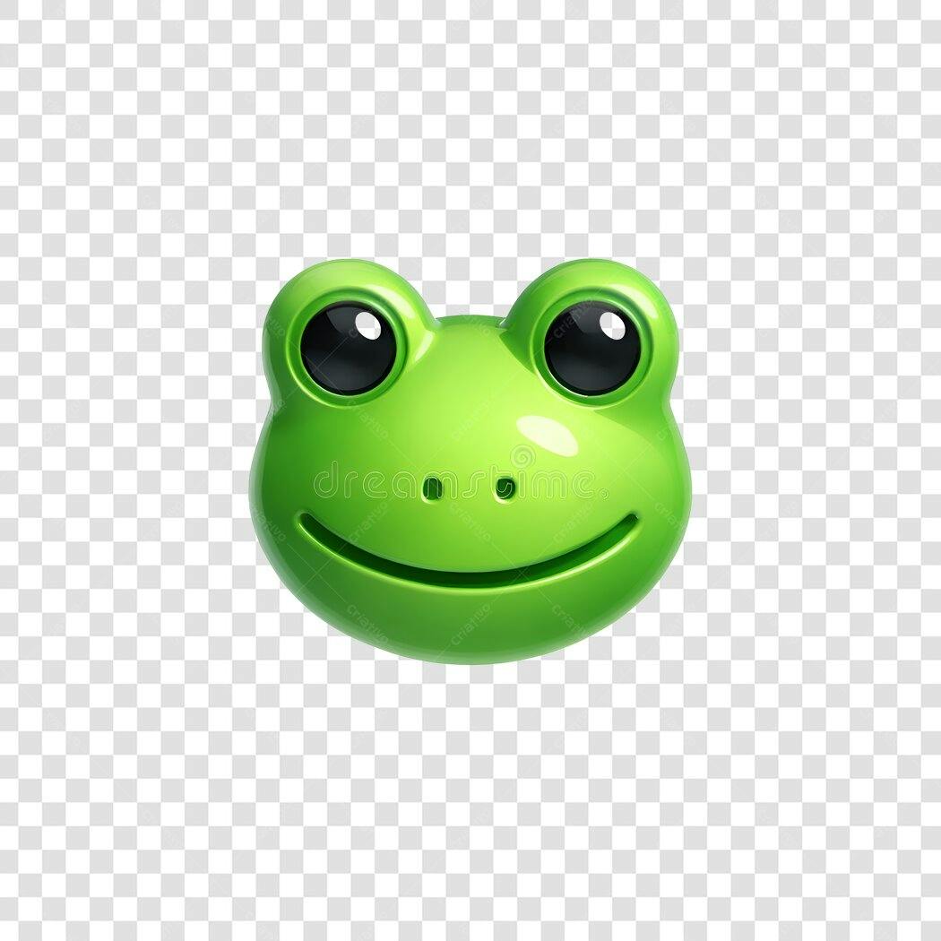 Elemento 3D Cabeça Sapo Verde Emoji PNG Fundo Transparente