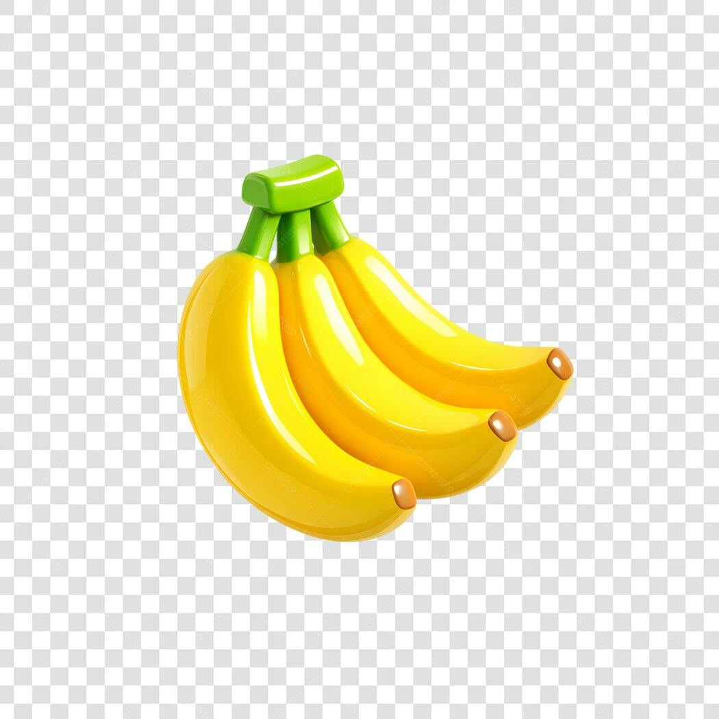 Elemento 3D Cacho de Banana Amarela PNG Fundo Transparente