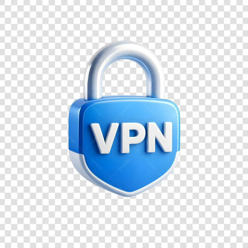 Elemento 3D Cadeado VPN Azul Segurança Digital PNG Fundo Transparente