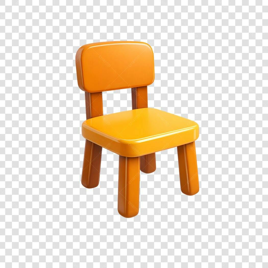 Elemento 3D Cadeira Infantil Laranja Amarela PNG Fundo Transparente