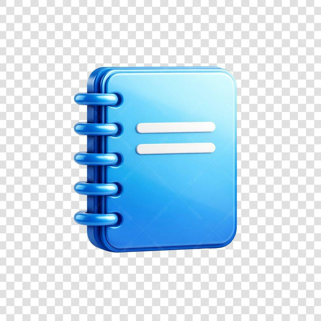 Elemento 3D Caderno Azul Espiral PNG Fundo Transparente
