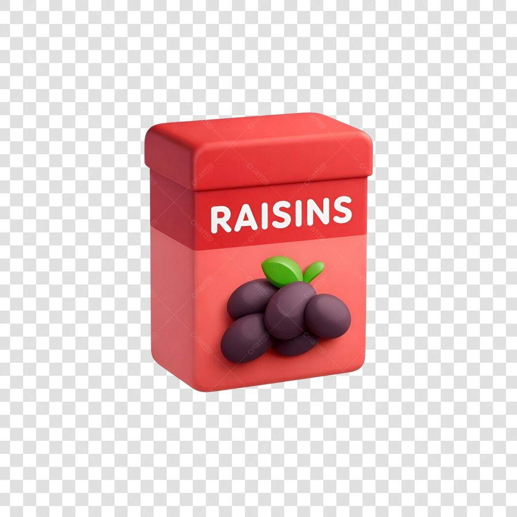 Elemento 3D Caixa de Uvas Passas Vermelha PNG Fundo Transparente