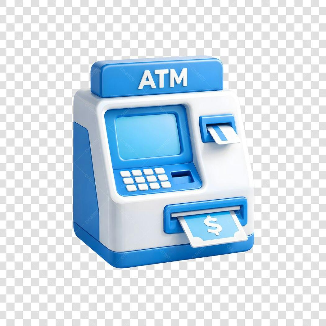 Elemento 3D Caixa Eletrônico ATM Dinheiro PNG Fundo Transparente